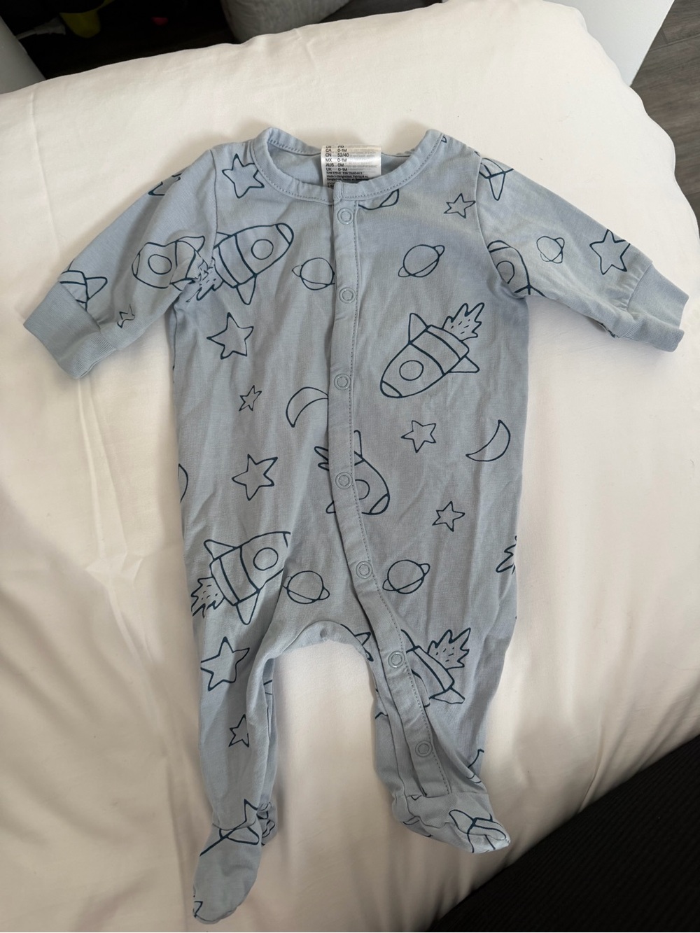 H&M Light Blue Rocket Print Footed One-Piece